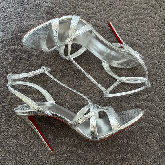 Christian Louboutin Tangueva Alta 100 Metallic Leather Sandals Silver Size EU 40 - Picture 11 of 16